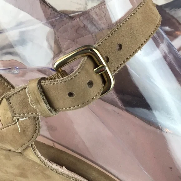 Stuart Weitzman Tan Platform Suede Sandals with Crossover Design Sz 10.5 - Picture 6 of 11